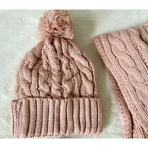 Womens Cable Knit Beanie Hat Scarf Glove Set, Fleece Lined Winter Hats